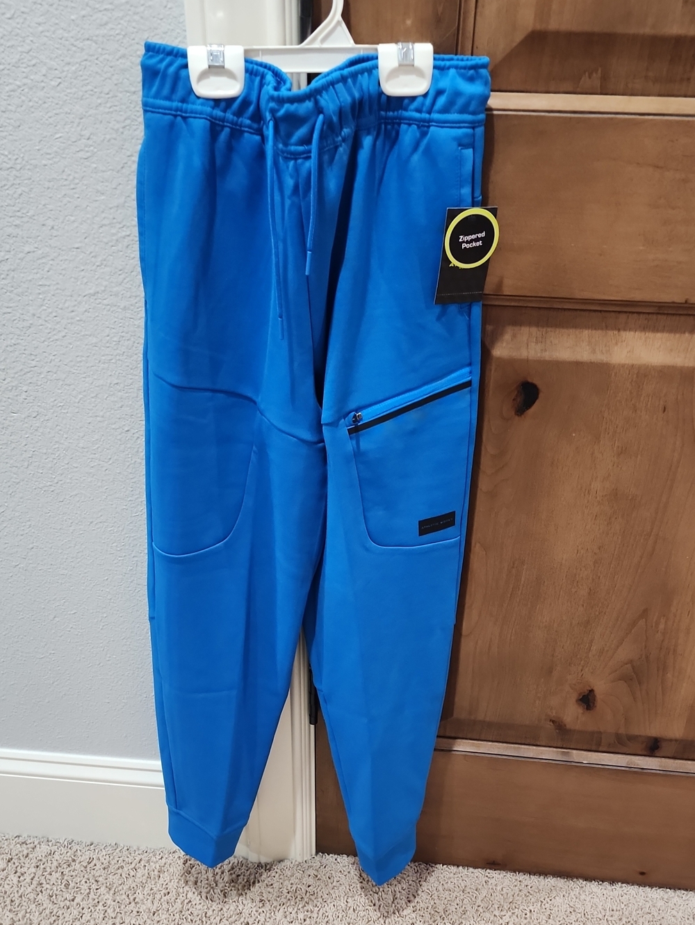 Athletic Works Bright Blue Kids Jogger Sweatpants with Zipper Pocket